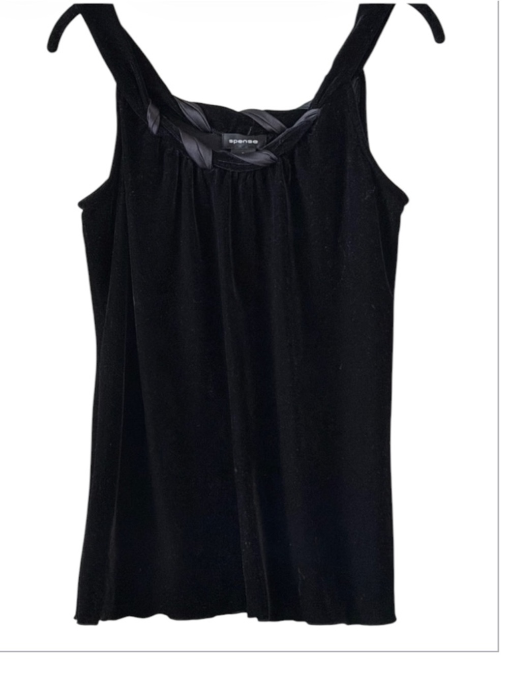 Spense Stylish Black Velvet Tank Satin Braid Trim Size S